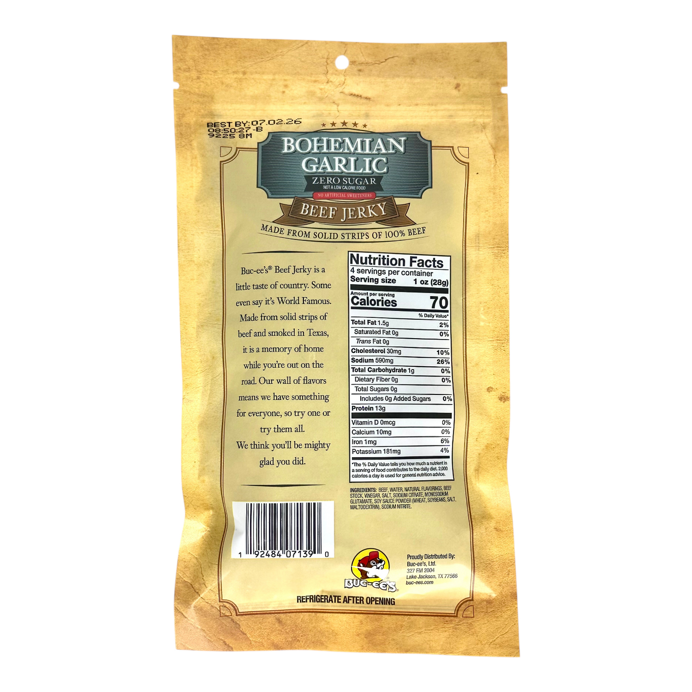 Bohemian Garlic Zero Sugar Beef Jerky
