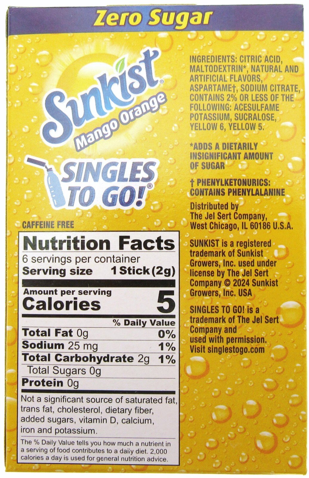 Sunkist Mango Orange ~ Packets ~ Zero Sugar Free ~ Drink Mix ~ 3 Boxes
