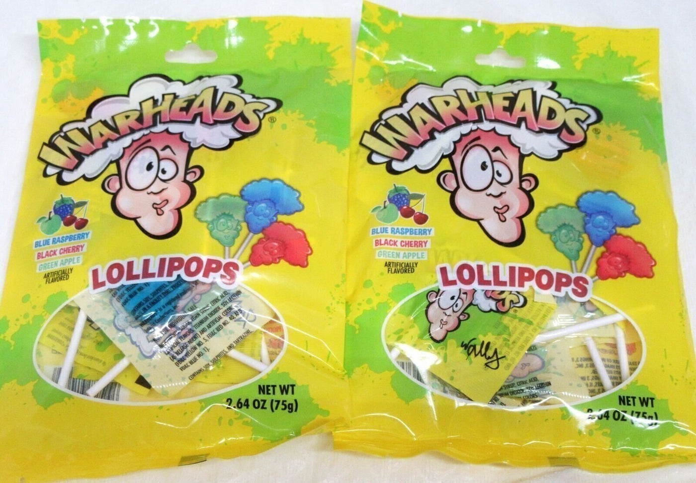 Warheads Extreme SOUR Lollipops ~ 2.64oz bags ~ Pops 3 flavors ~ Lot of 2