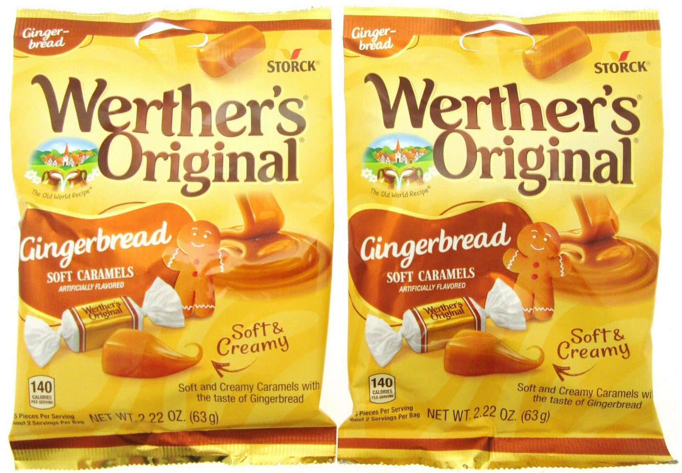 Werther's Gingerbread ~ Soft Caramels  Candies ~  2.22oz Bags ~ Lot of 2