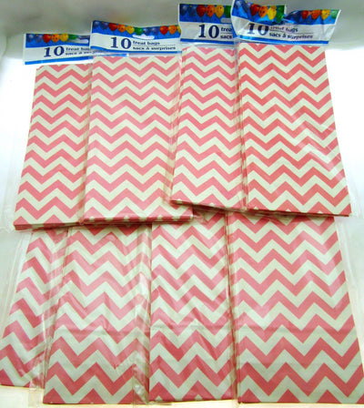 80 Pink Jagged Striped Treat Bags 5x9 inch Party Sacks
