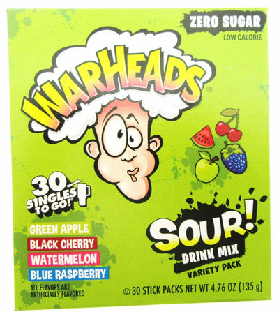 Warheads Variety Pack ~ 30 Packets Per Box ~ Sugar Free ~ Drink Mix