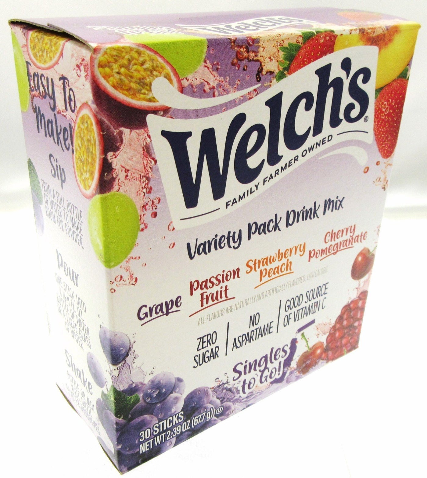 Welch's Variety Pack Drink Mix ~ 30 Sticks Per Box ~ Zero Sugar 2.39oz (67.7g)