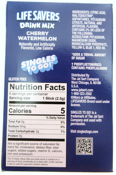 Lifesavers Drink Mix ~ Sticks ~ Zero Sugar Free ~ Cherry Watermelon ~ Lot of 3
