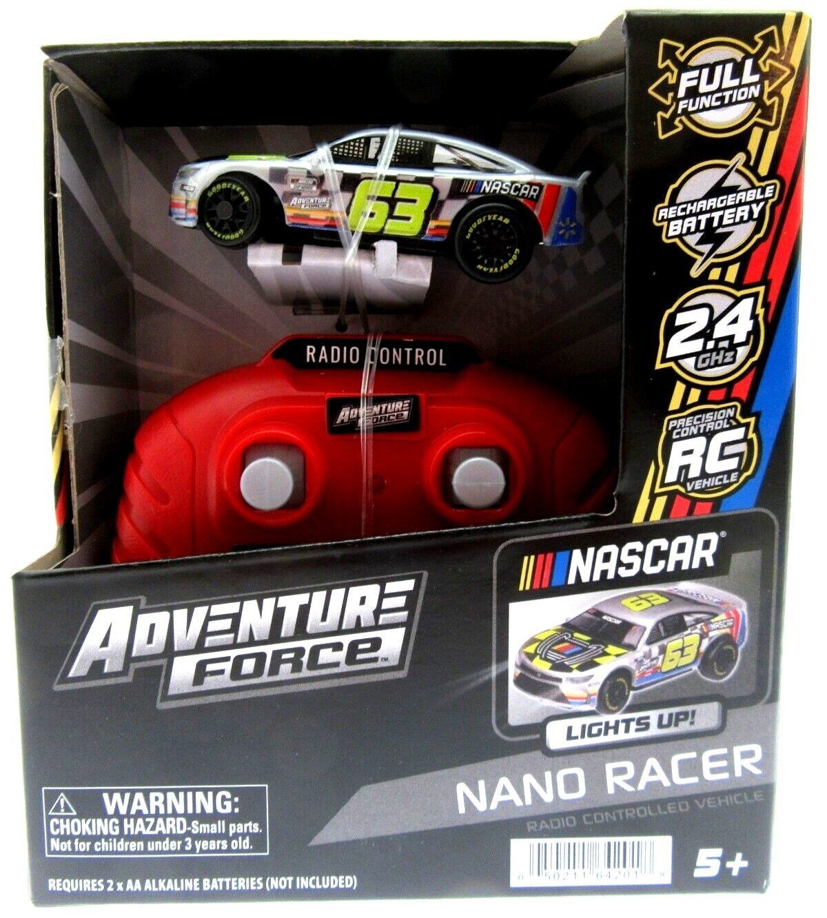 Nano Racer RC Car #63 Grey ~ Nascar Adventure Force ~ Radio Control Fun