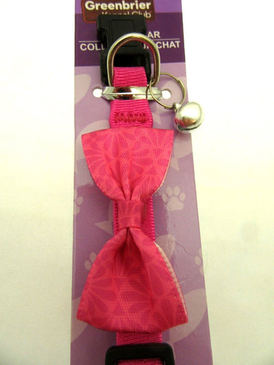 Cat Collar by Greenbrier Kennel Club ~ With Bell ~ Pink Pattern Bow Tie