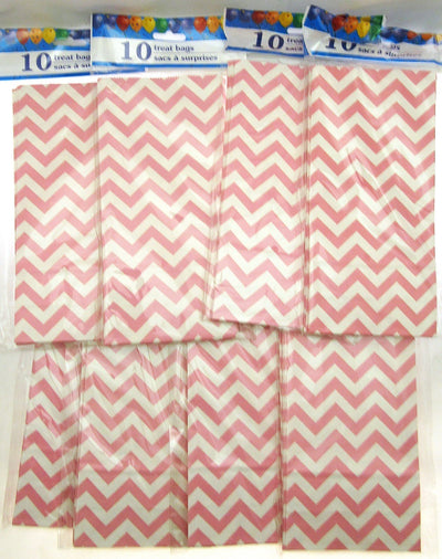 80 Pink Jagged Striped Treat Bags 5x9 inch Party Sacks