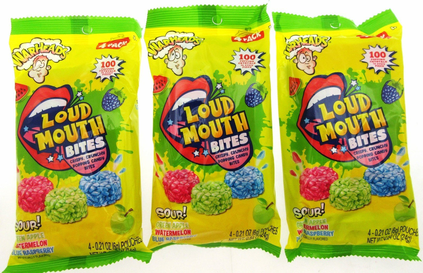 Warheads Sour Popping Candy ~ LOUD MOUTH BITES ~ Lot of 3