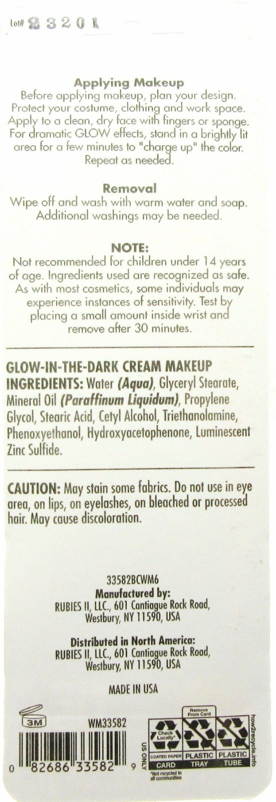 Halloween Glow In The Dark Cream Make Up ~ 1oz Tube ~ Lot of 10