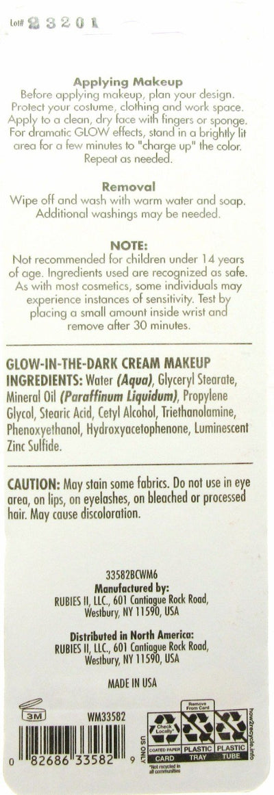 Halloween Glow In The Dark Cream Make Up ~ 1oz Tube ~ Lot of 10