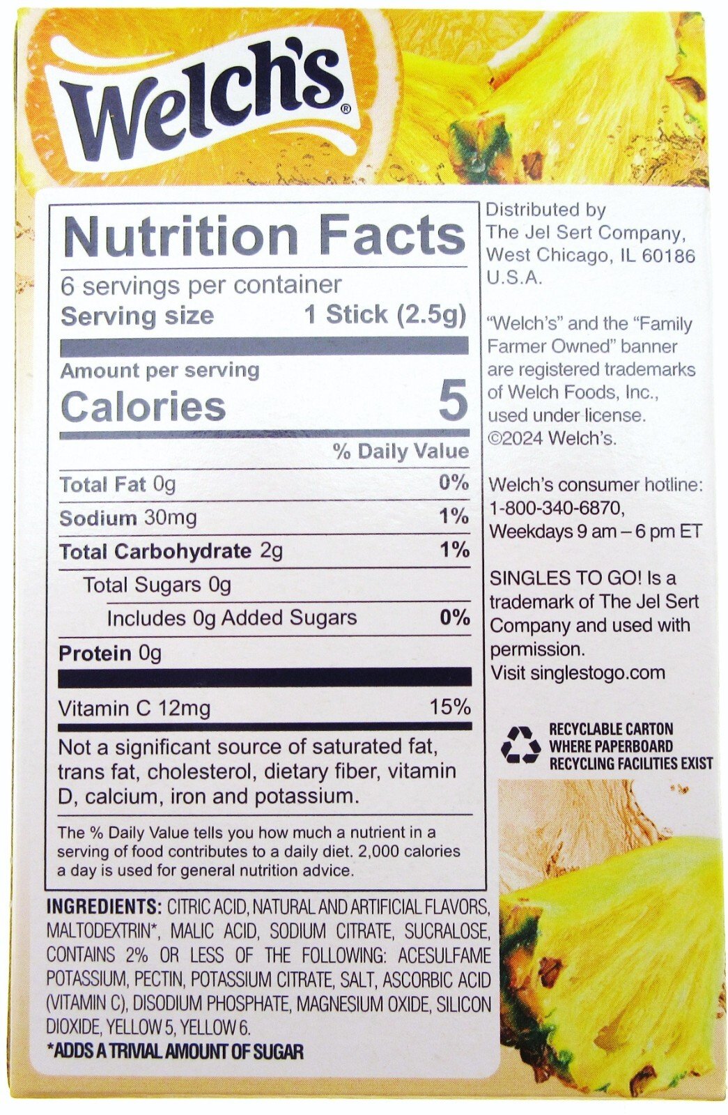 Welch's Orange Pineapple ~ Packets ~ Zero Sugar Free ~ Drink Mix ~ 3 Boxes