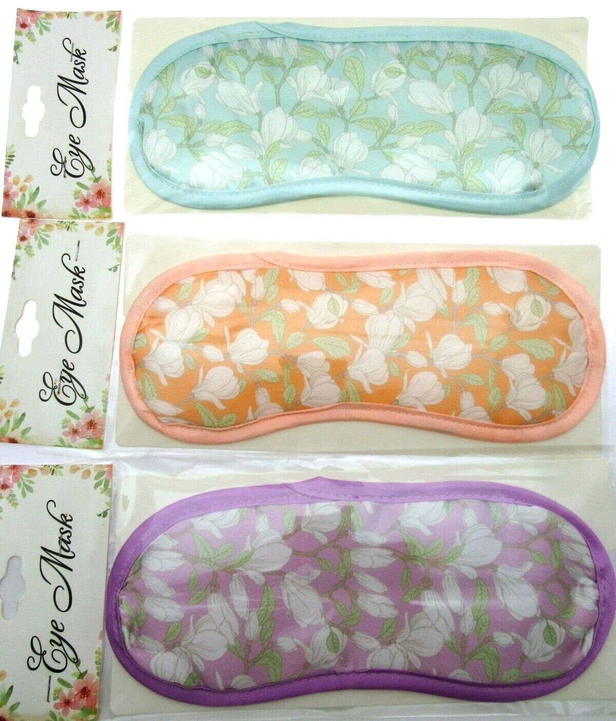 Peach, Purple & Teal Floral Eye Masks For Rest, Sleep, Meditation White Flowers