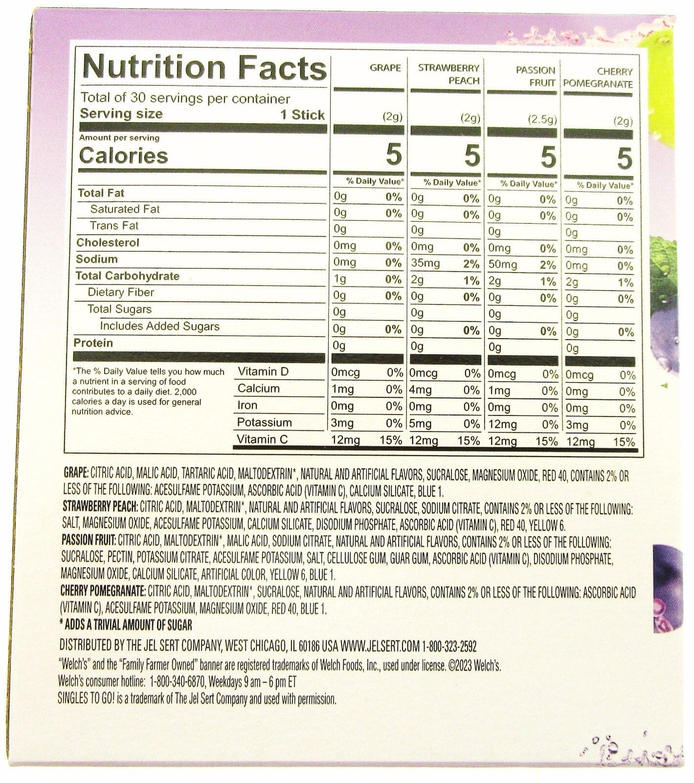 Welch's Variety Pack Drink Mix ~ 30 Sticks Per Box ~ Zero Sugar 2.39oz (67.7g)