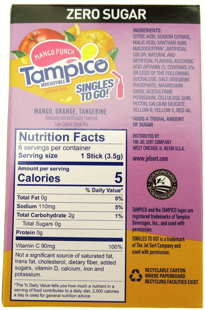 Tampico Mango Punch ~ Packets ~ Zero Sugar Free ~ Drink Mix ~ 3 Boxes