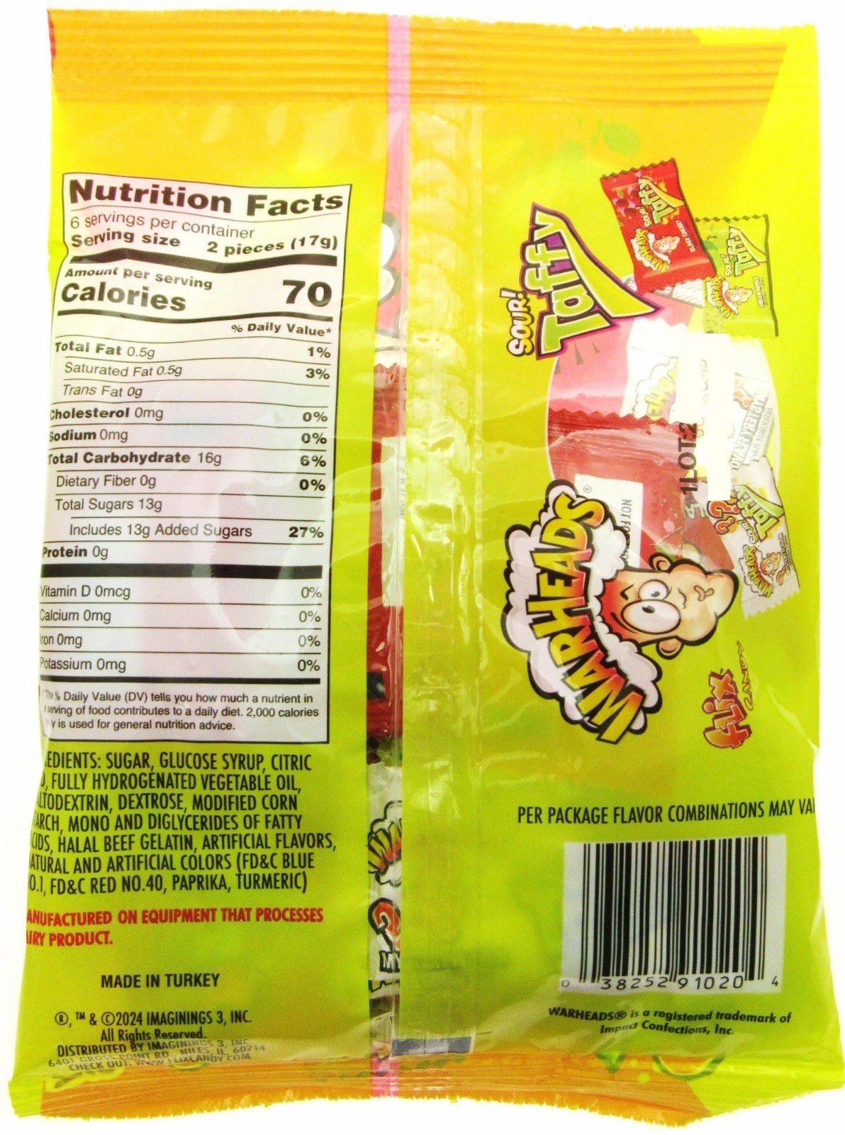 Warheads Sour Taffy ~ 3.59oz (102g) 12 Chewy Bars ~ Lot of 3