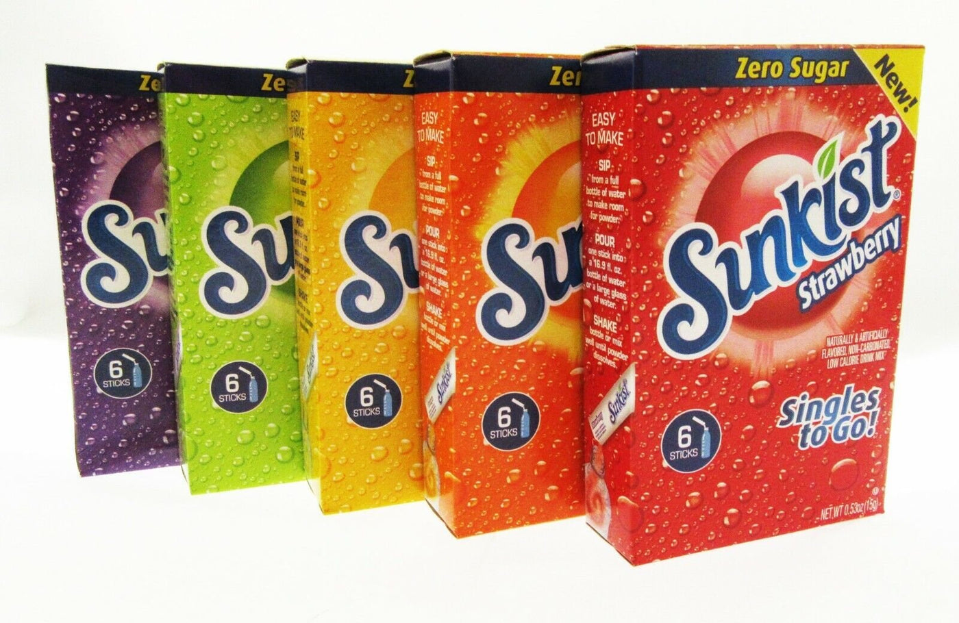 NEW! Sunkist ~ 6 Packets ~ Zero Sugar Free ~ Drink Mix ~ 5 Boxes