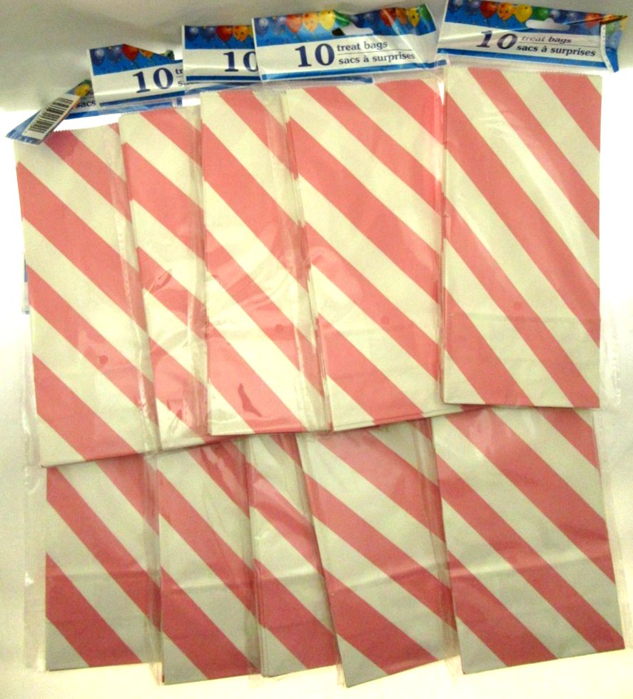 100 Pink  Striped Treat Bags 5x9 inch Party Sacks