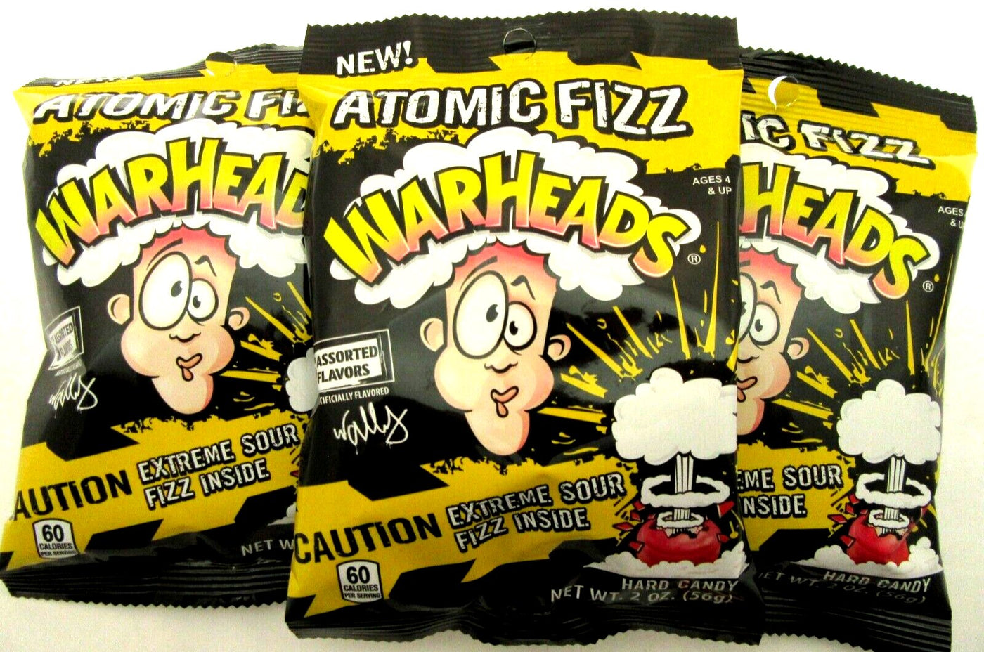 Warheads Atomic Fizz 2oz bags ~ Extreme SOUR Fizz hard candy 5 flavor ~ Lot of 3