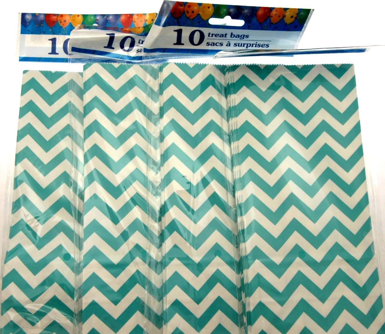 40 Turquoise Jagged Stripe Treat Bags 5x9 inch Party Sacks