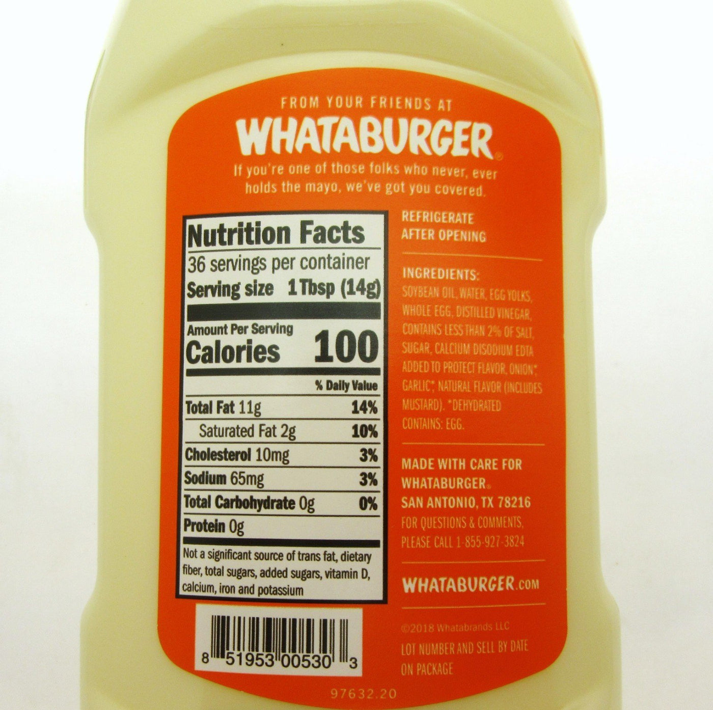 Whataburger Real Mayonnaise " Rich & Creamy" ~ 18oz Bottle ~ Lot of 2