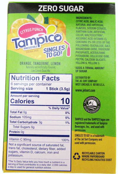 Tampico Citrus Punch ~ Packets ~ Zero Sugar Free ~ Drink Mix ~ 3 Boxes