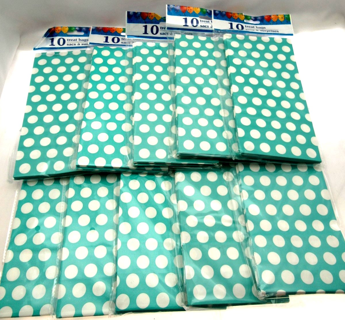 100 Turquoise Dot Treat Bags 5x9 inch Party Sacks