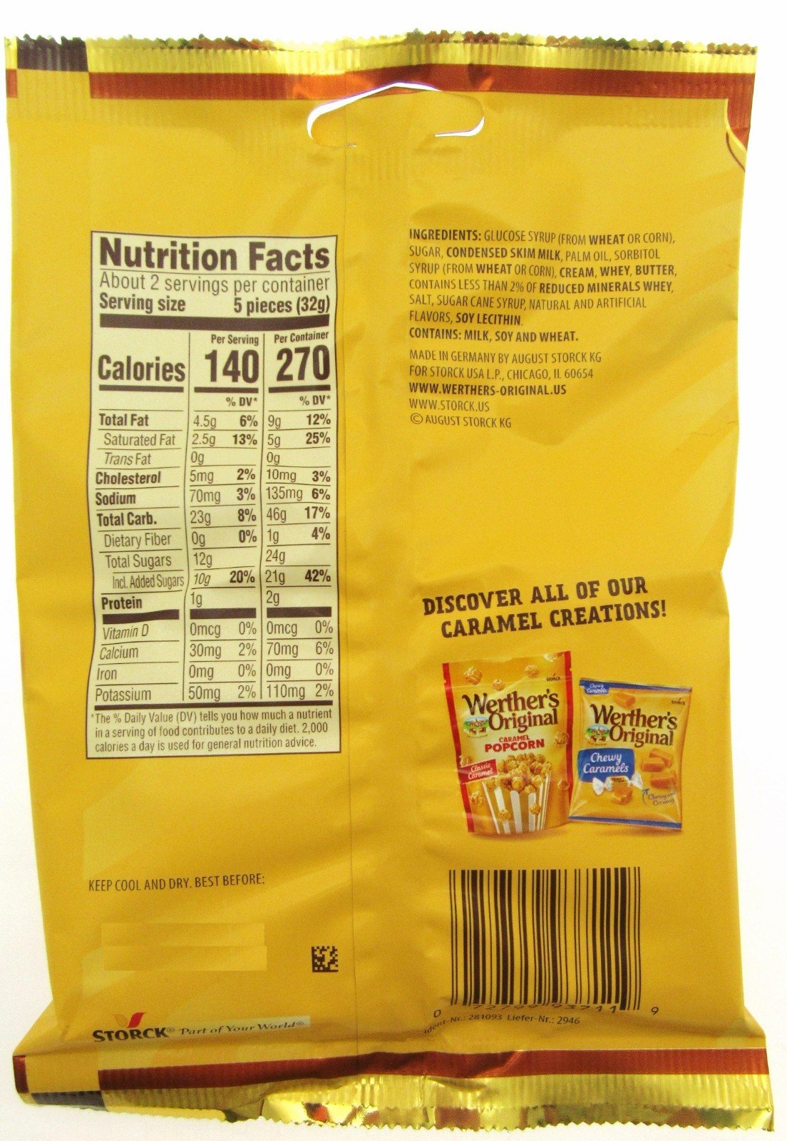 Werther's Gingerbread ~ Soft Caramels  Candies ~  2.22oz Bags ~ Lot of 2
