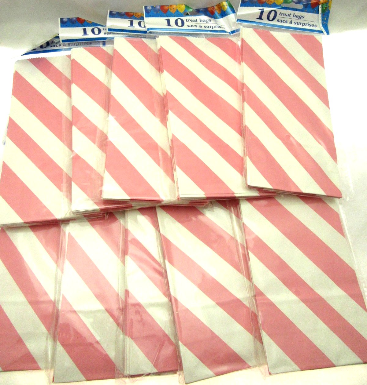 100 Pink  Striped Treat Bags 5x9 inch Party Sacks