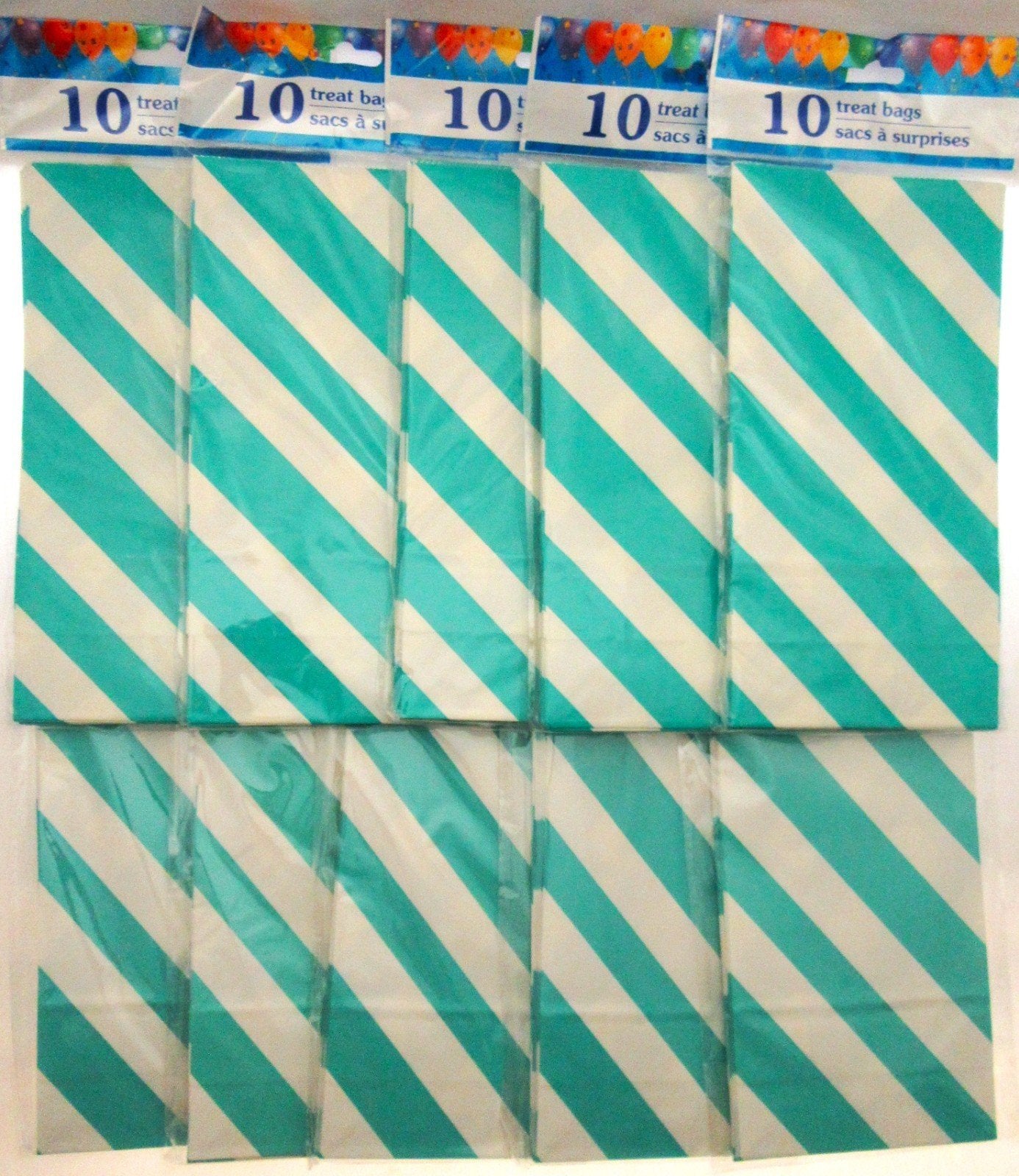 100 Turquoise Stripe Treat Bags 5x9 inch Party Sacks