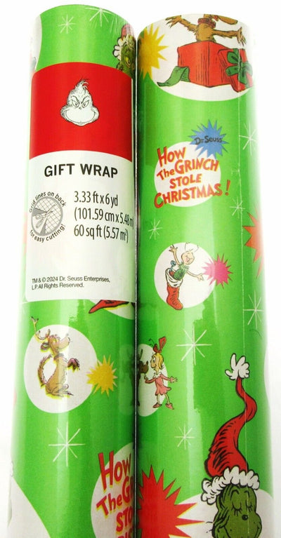 How the Grinch Stole  Christmas ~ Gift Wrapping Paper ~ 3.33ft x 6yd ~ Lot of 2
