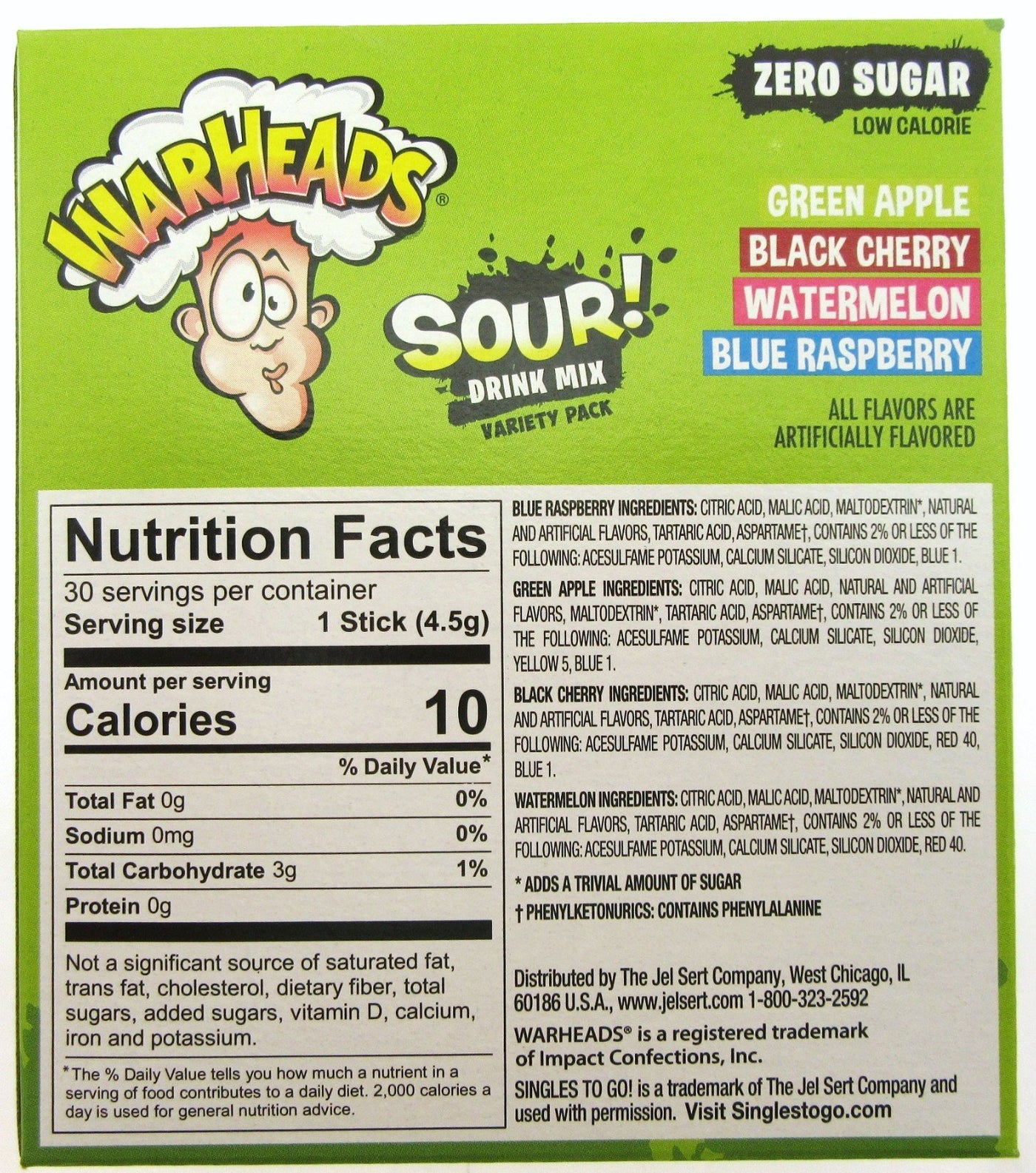 Warheads Variety Pack ~ 30 Packets Per Box ~ Sugar Free ~ Drink Mix