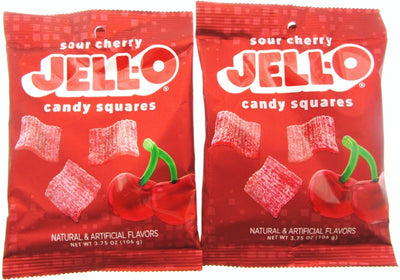 JELL-O Sour Cherry Gummy Squares Candy ~ 3.75oz bags Jello ~ Lot of 2