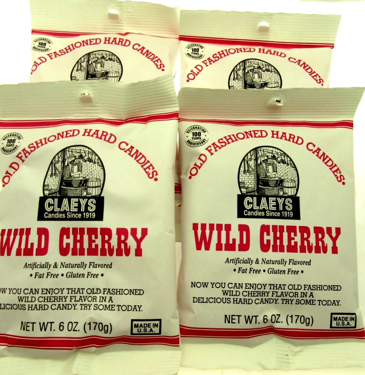 Claey's Old Fashioned Wild Cherry Hard Candies ~ Four 6oz bag Gluten Free Candy