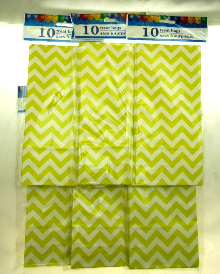 Yellow Jagged Striped Treat Bags 5x9 inch Party Sacks