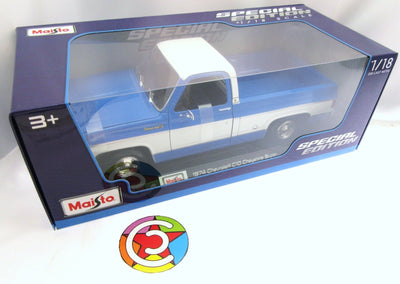 1974 Chevrolet C10 Cheyenne Super ~ Blue & White ~ 1:18 ~ Die Cast ~ Maisto