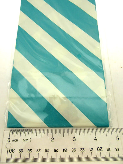 100 Turquoise Stripe Treat Bags 5x9 inch Party Sacks