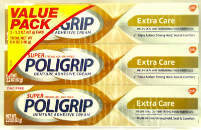 Super Poligrip Denture Adhesive Cream Extra Care 2 PK false teeth tooth partial