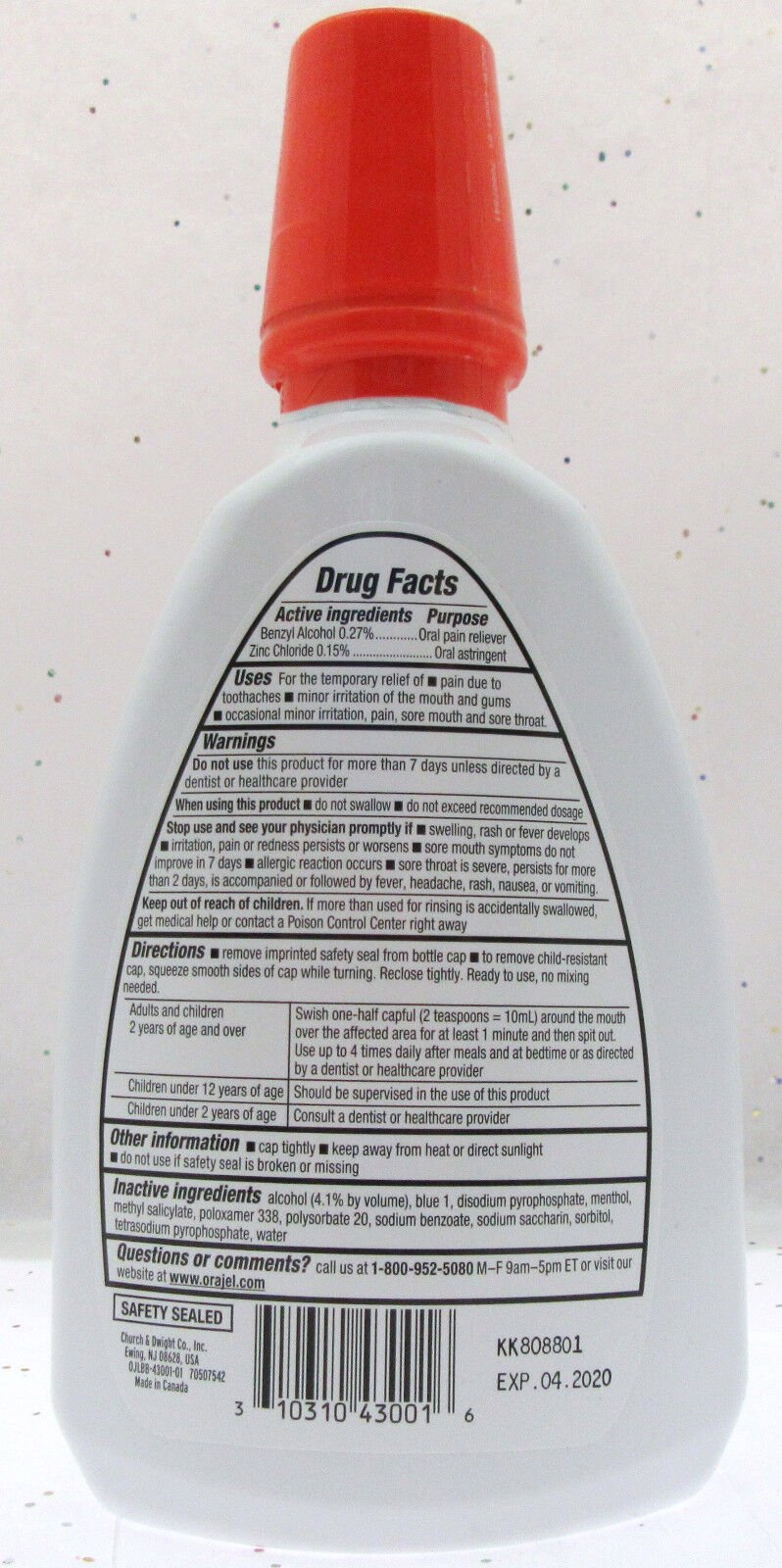Orajel Toothache Rinse ~ Non Numbing Relief ~ Soothing Mint ~ 16oz