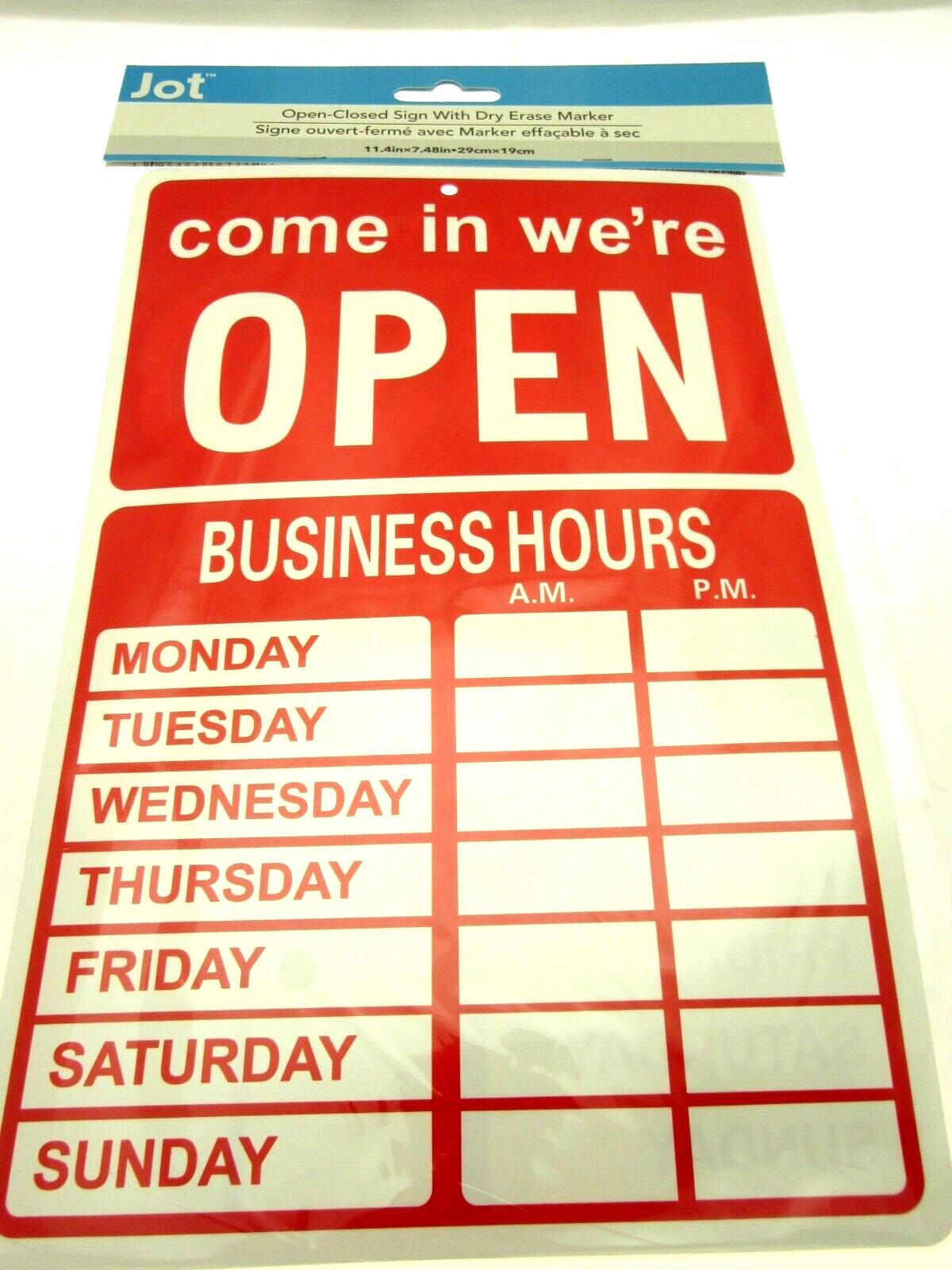 OPEN CLOSED Business Hours Sign with  Stickers - 11.4" x 7.48" Red