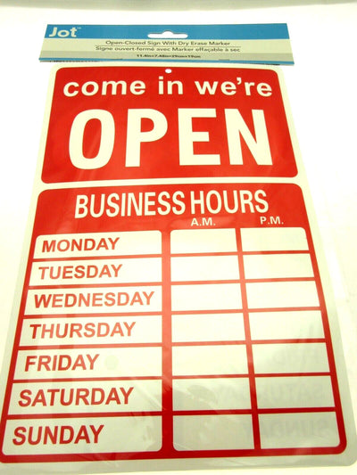 OPEN CLOSED Business Hours Sign with  Stickers - 11.4" x 7.48" Red