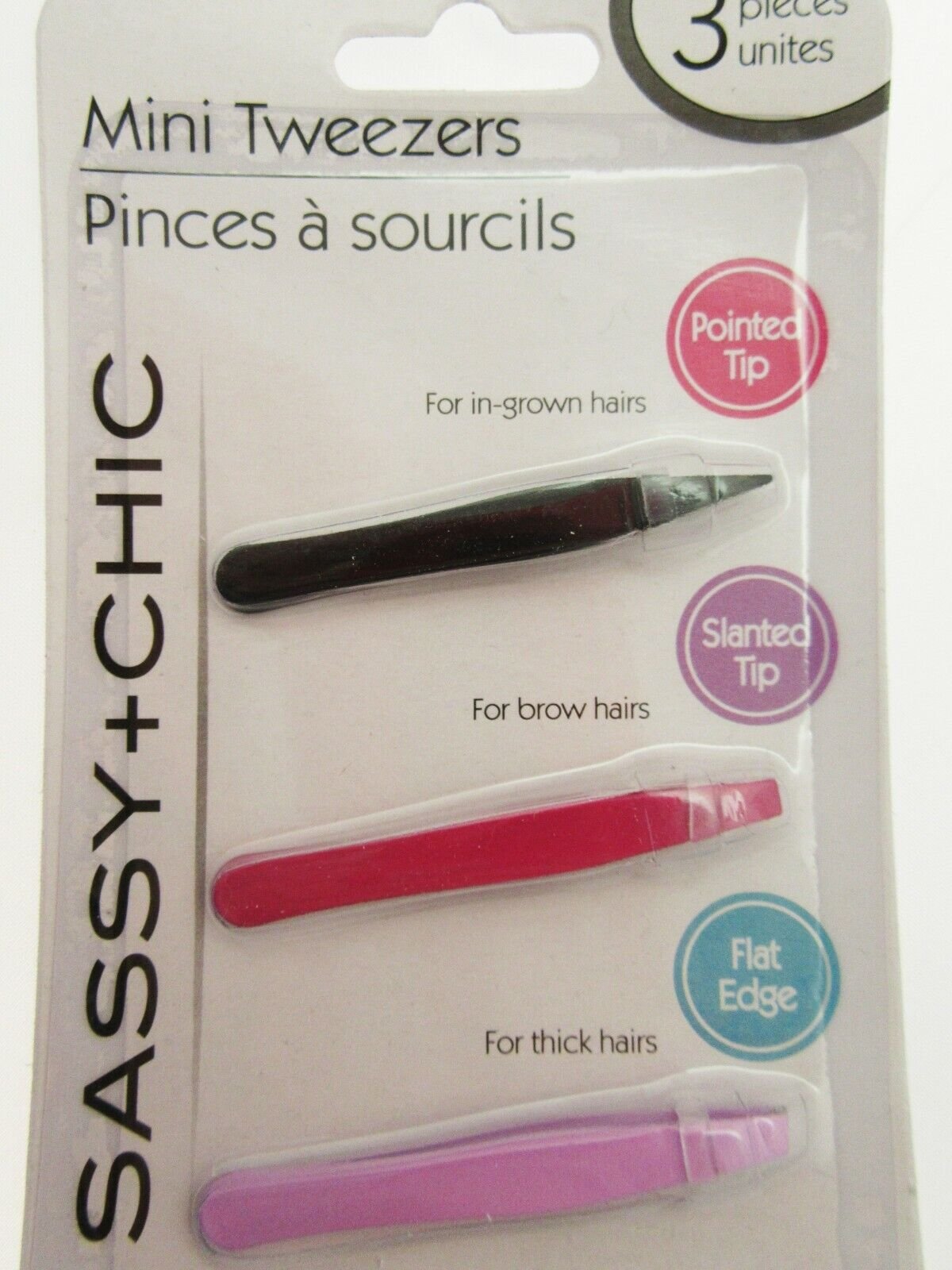 Mini tweezers ~ Sassy & Chic ~ 3pc set For In-Grown Brow & Thick Hairs Hair