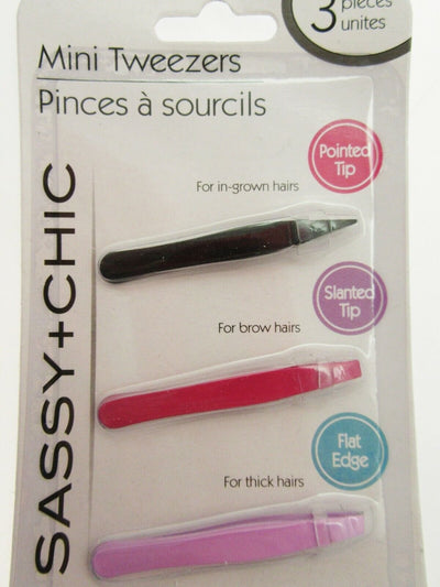 Mini tweezers ~ Sassy & Chic ~ 3pc set For In-Grown Brow & Thick Hairs Hair