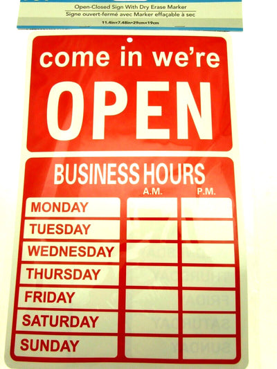 OPEN CLOSED Business Hours Sign with  Stickers - 11.4" x 7.48" Red
