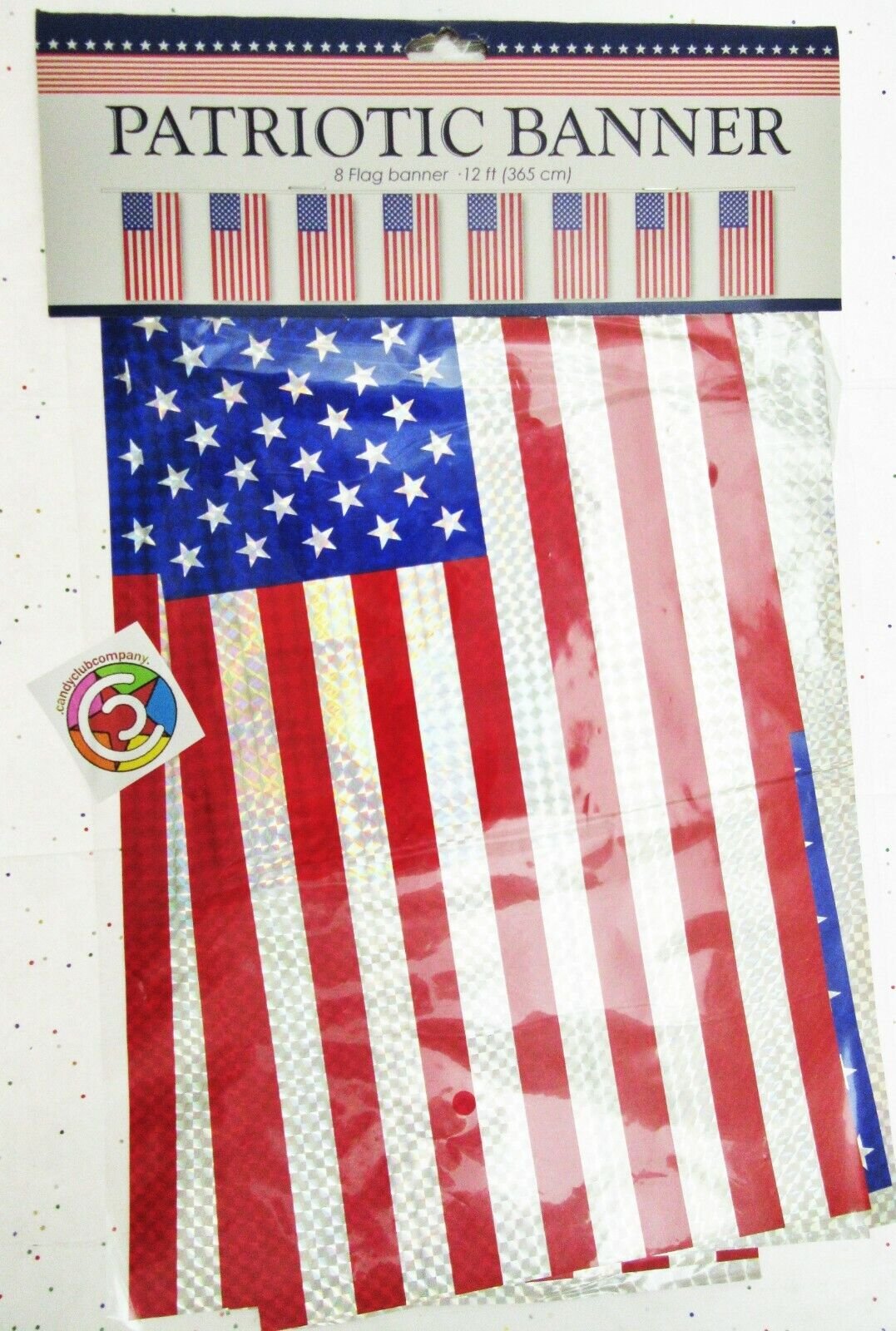 Patriotic Bunting 8 Flag Banner ~ Red White Blue Stars Memorial Veterans July 4E
