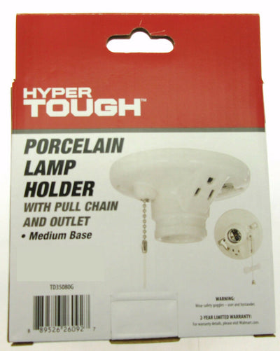 Porcelain Lamp Holder Fixture ~ With Outlet & Pull Chain ~ Hyper Tough