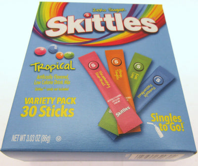 NEW! Skittles ~ Tropical ~ 30 Sticks ~ Zero Sugar Free ~ Drink Mix