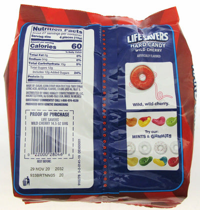 Lifesavers ~ Wild Cherry ~ Individually wrapped Hard candy ~ 14.5oz Bag
