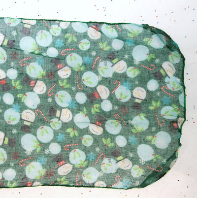 Holiday Scarf ~ Snow Man on Green ~ Seasonal ~ Light Weight
