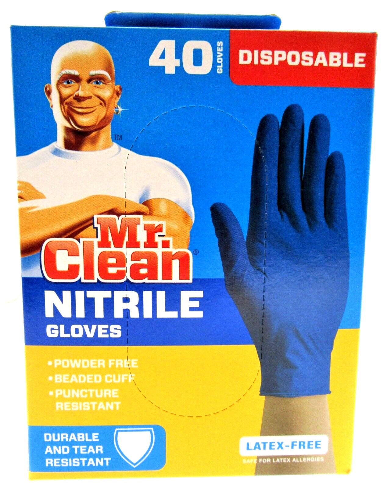 Mr. Clean Nitrile Gloves 40ct Latex & Powder Free Beaded Cuff Puncture Resistant