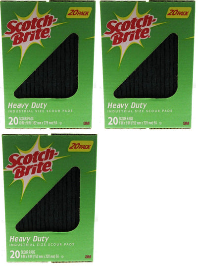 Scotch Brite Heavy Duty Industrial Size Box of 20 Scour Pads 6"x9" ~ Lot of 3